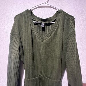 SHEIN Olive Ribbed Knit Top